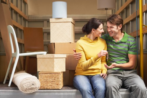 Packed boxes and furniture ready for a student move in North London