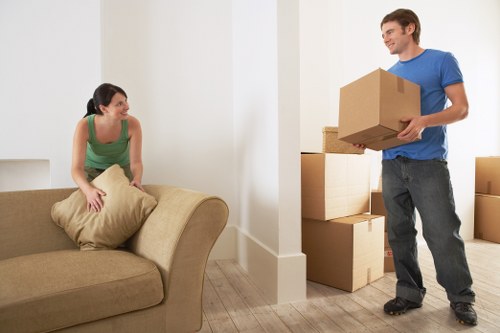 Packed boxes and furniture ready for a flat removal in Kentish Town
